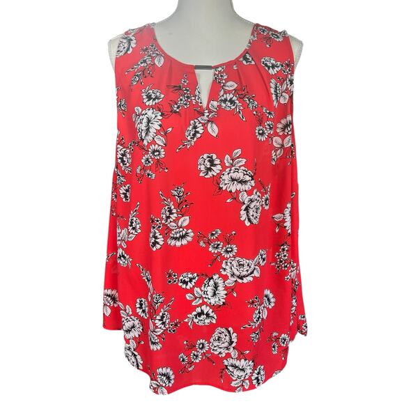 Torrid Georgette Keyhole Tank Size 2X (2) Reddish Orange Floral Keyhole High Low - Picture 1 of 11